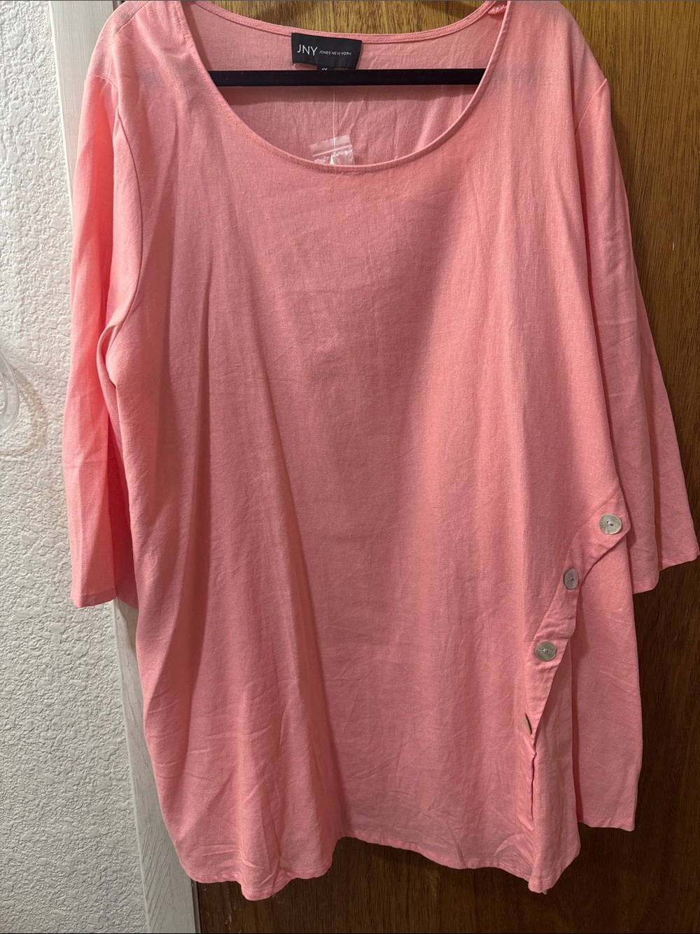 Jones New York Coral Scoop Neck Long Sleeve Top with Side Button Detail